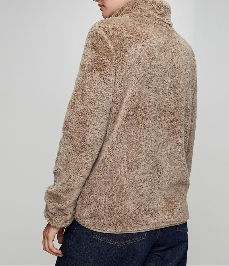 Zip Up Teddy Jacket in Mocha