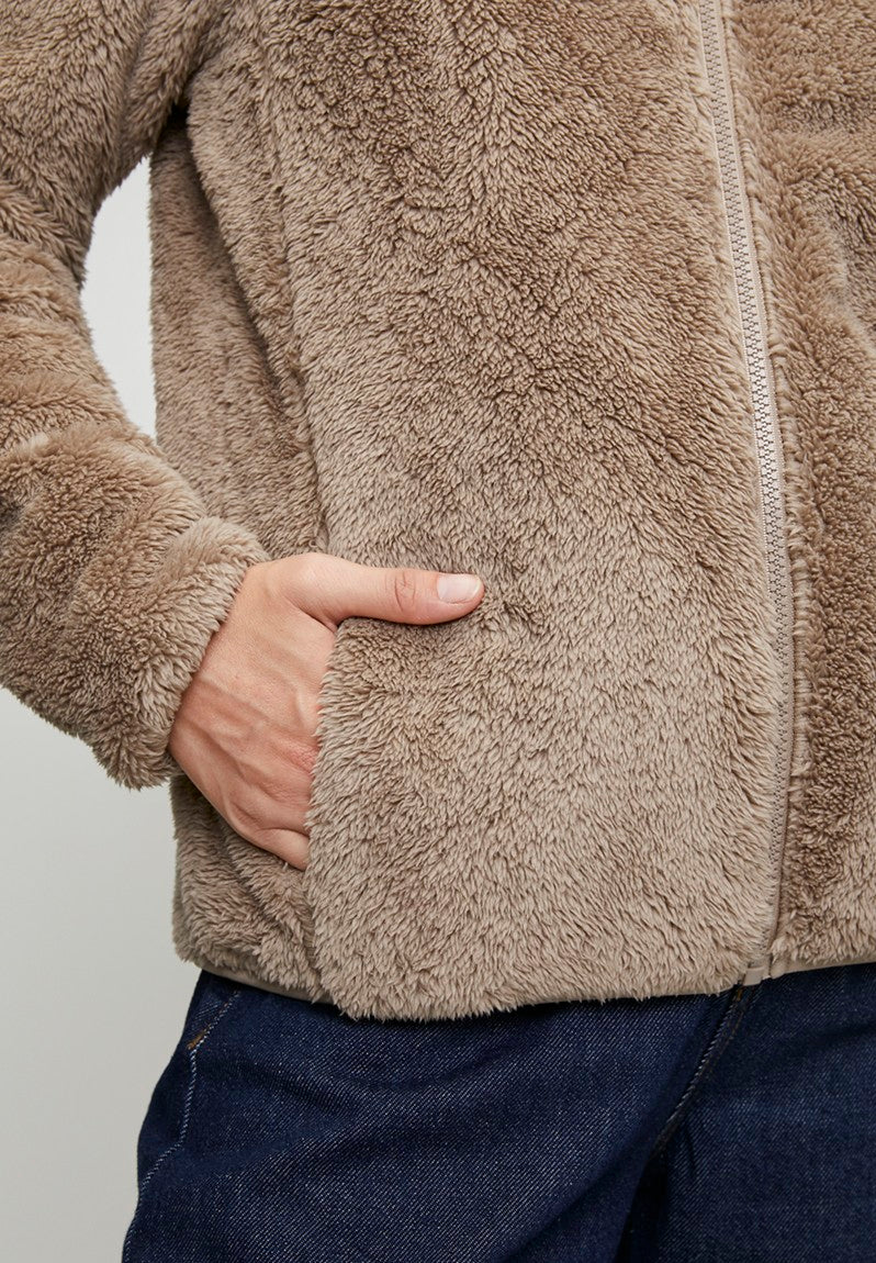 Zip Up Teddy Jacket in Mocha