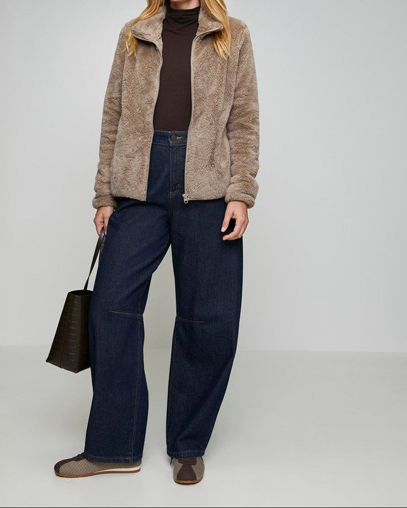 Zip Up Teddy Jacket in Mocha