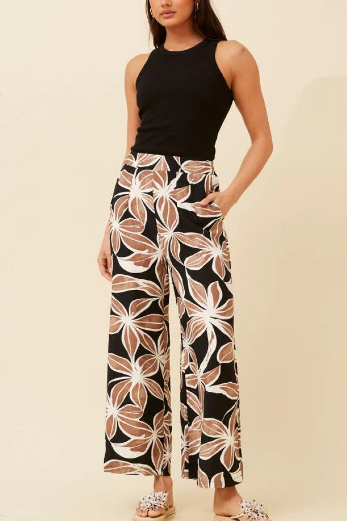 Wide Leg Pant in Black Floral