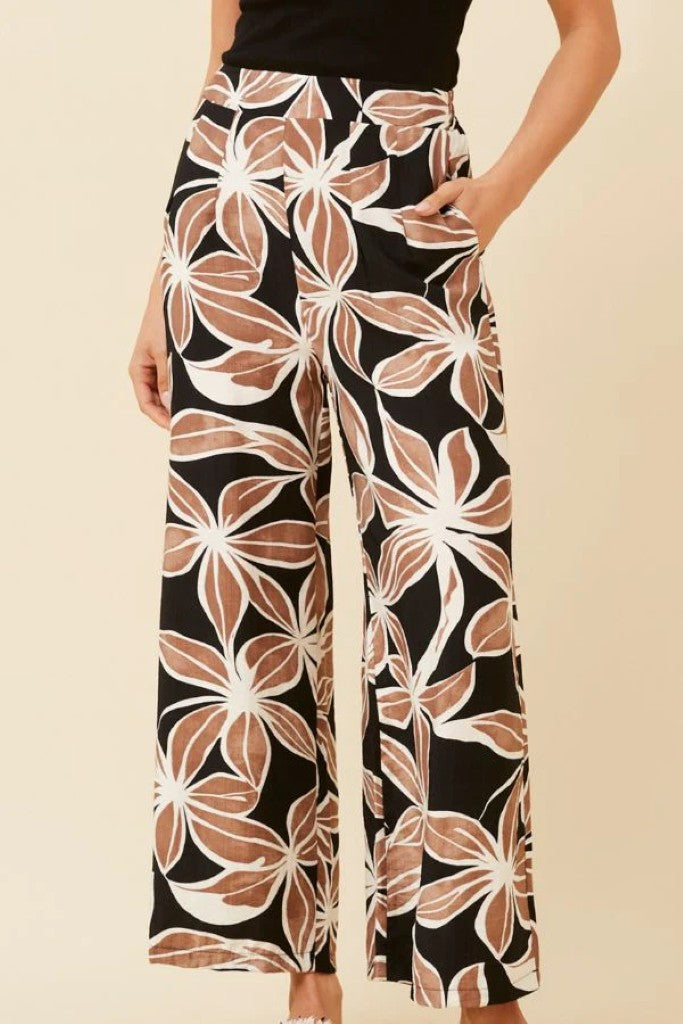 Wide Leg Pant in Black Floral