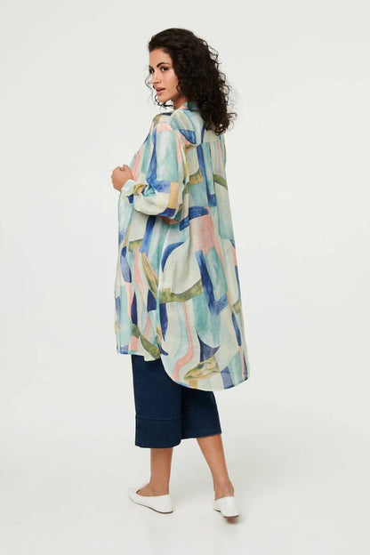 Abstract 3/4 Sleeve Short Shirt Dress in Mint