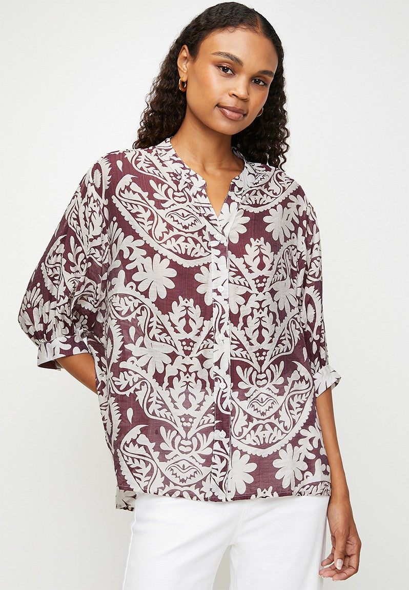Printed Blouse in Wine