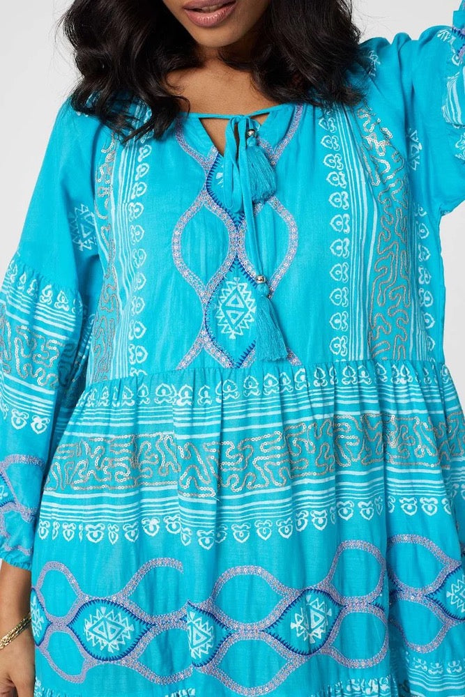 Tiered Dress in Turquoise