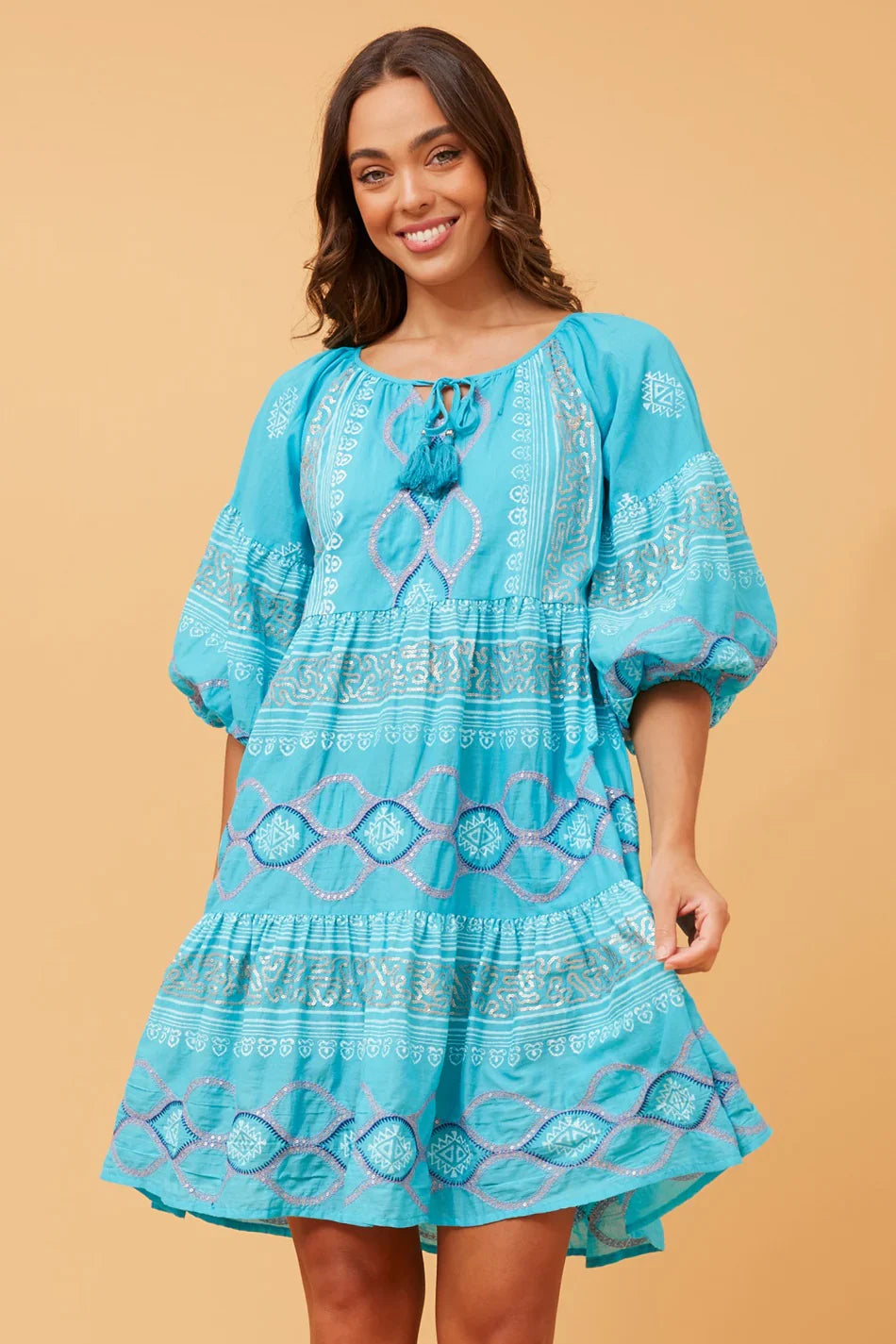 Tiered Dress in Turquoise