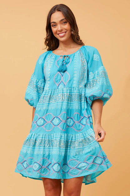 Tiered Dress in Turquoise