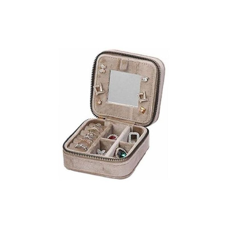 Small Quilted Velvet Jewellery Travel Case in Champagne