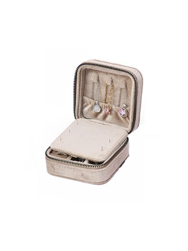 Small Quilted Velvet Jewellery Travel Case in Champagne