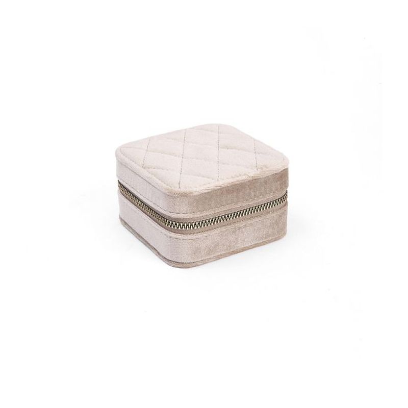 Small Quilted Velvet Jewellery Travel Case in Champagne