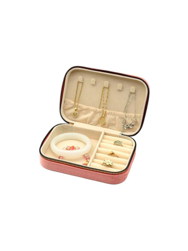 Medium Velvet Jewellery Travel Case in Coral Pink