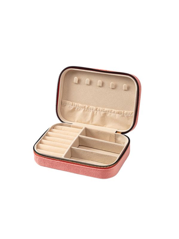 Medium Velvet Jewellery Travel Case in Coral Pink