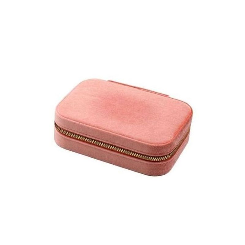 Medium Velvet Jewellery Travel Case in Coral Pink