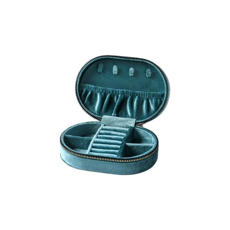Medium Oval Quilted Jewellery Travel Case in Peacock Blue