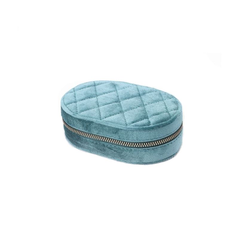 Medium Oval Quilted Jewellery Travel Case in Peacock Blue