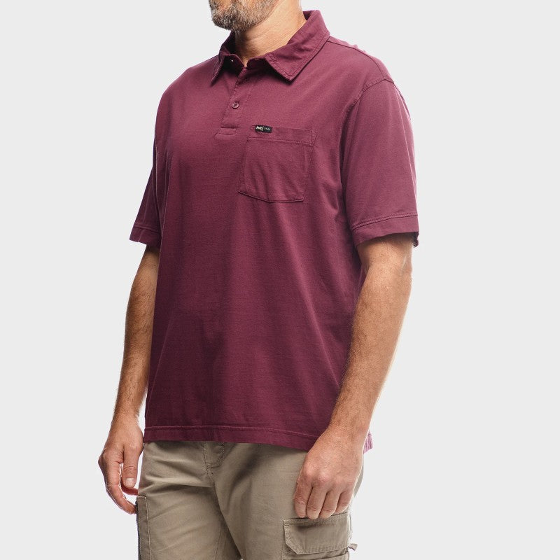 Pigment Wash Basic Polo in Maroon