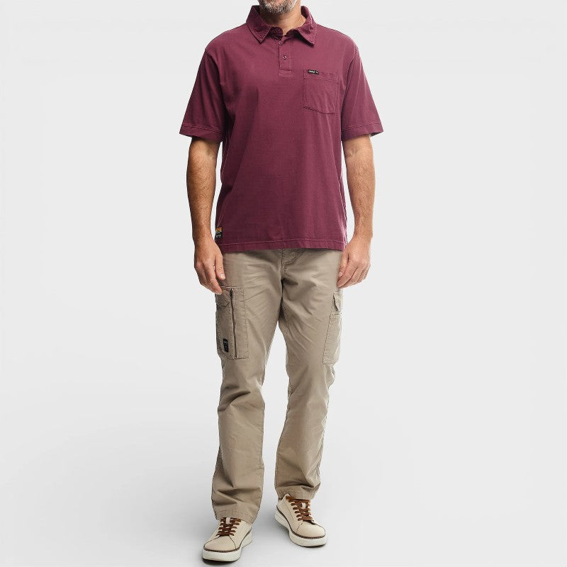 Pigment Wash Basic Polo in Maroon