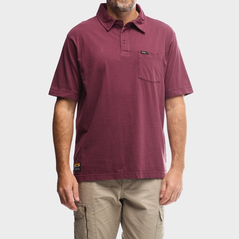 Pigment Wash Basic Polo in Maroon