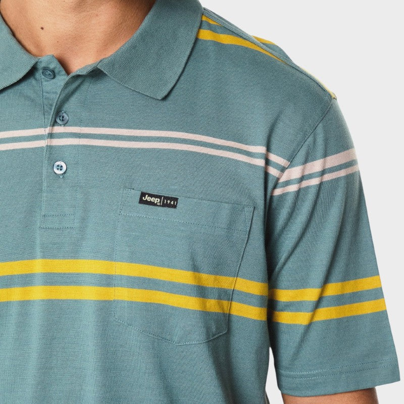 Yarndye Stripe Golfer in Sage / Yellow / Pink
