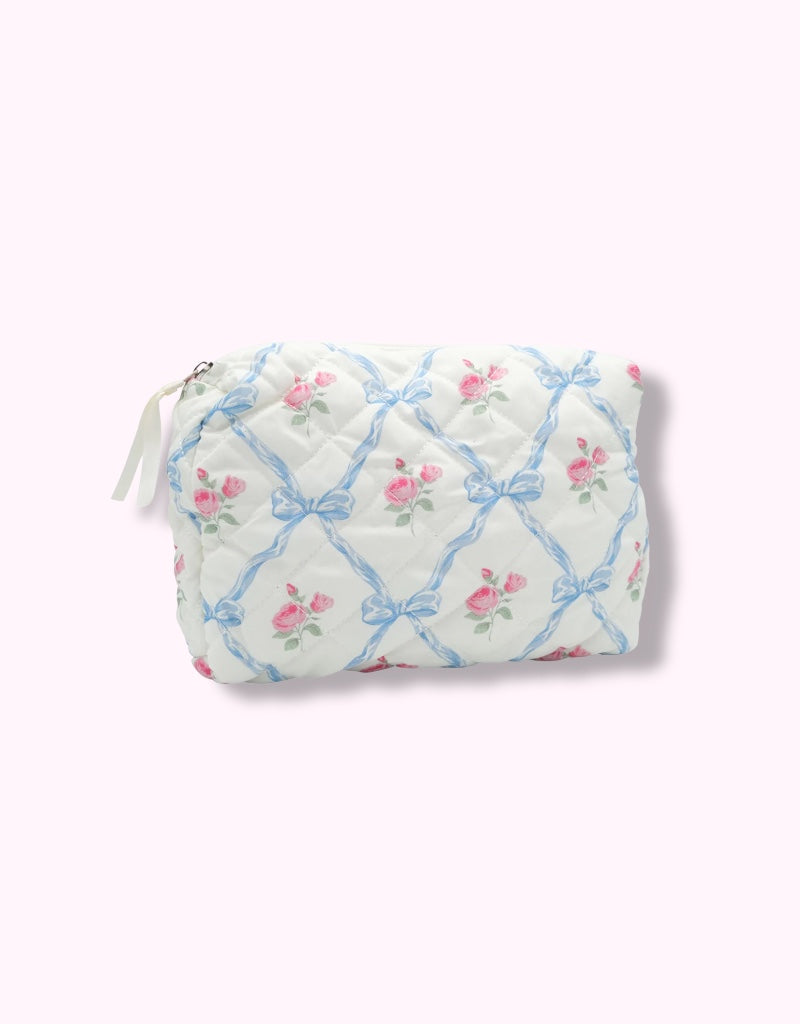 Quilt Cosmetic Bag in Blue Bows & Roses