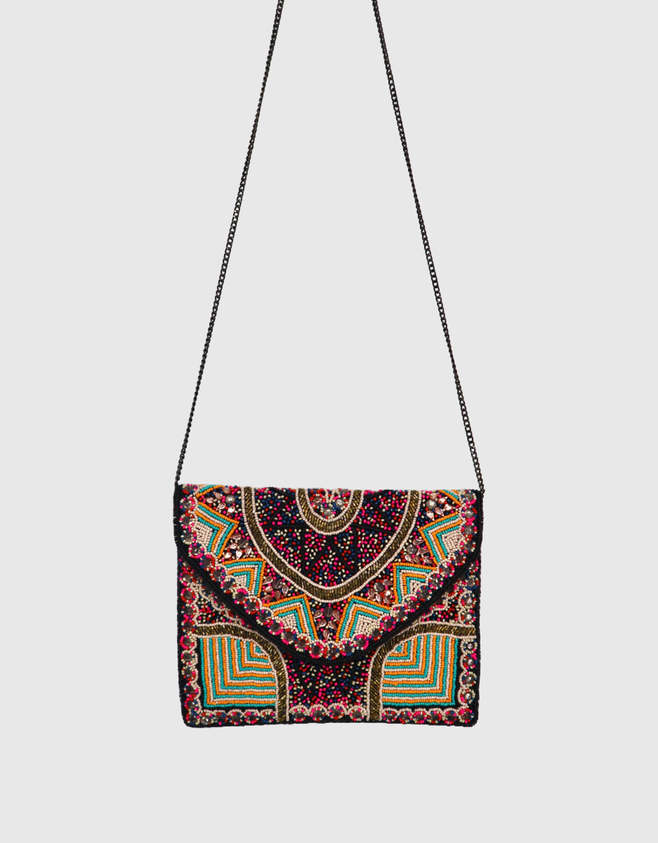 Beaded Envelope Clutch Bag in Black Sprinkles
