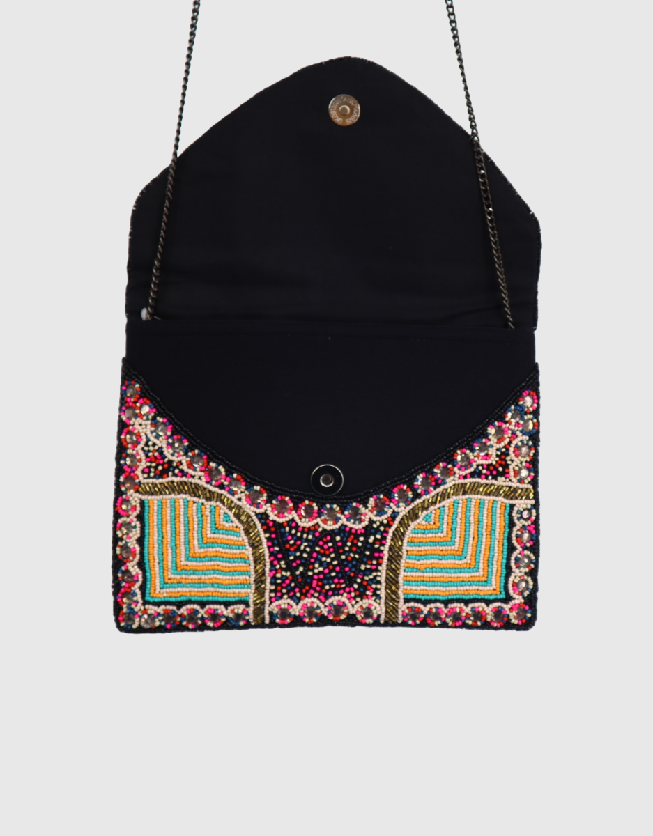 Beaded Envelope Clutch Bag in Black Sprinkles