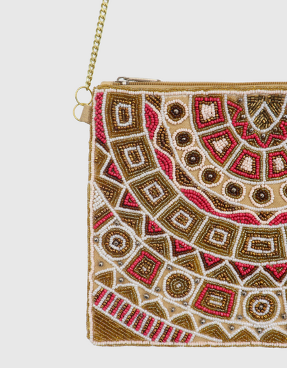 Beaded Zip Clutch Bag in Gold Berry