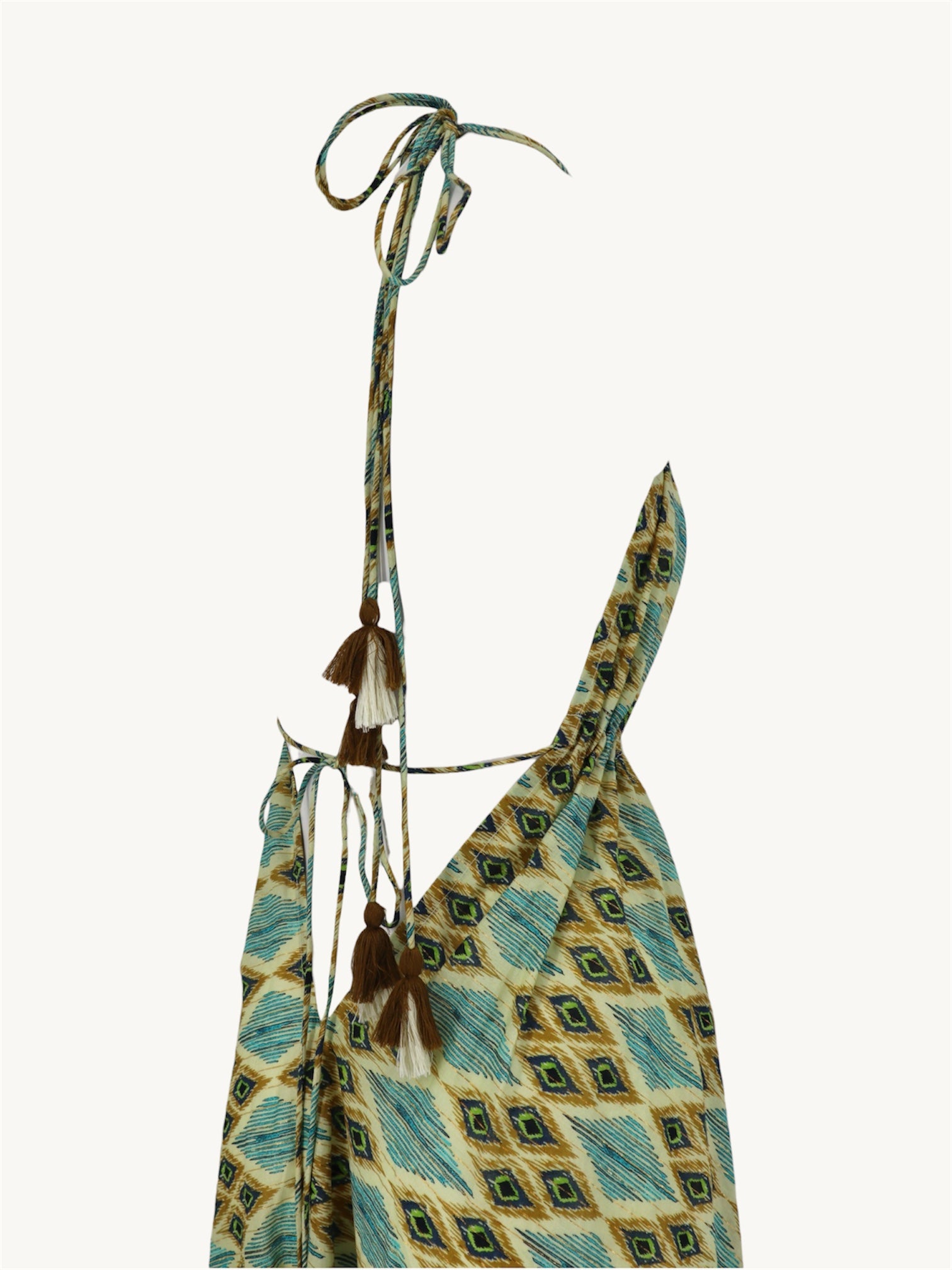 Cotton Open Back Dress in Green Diamonds