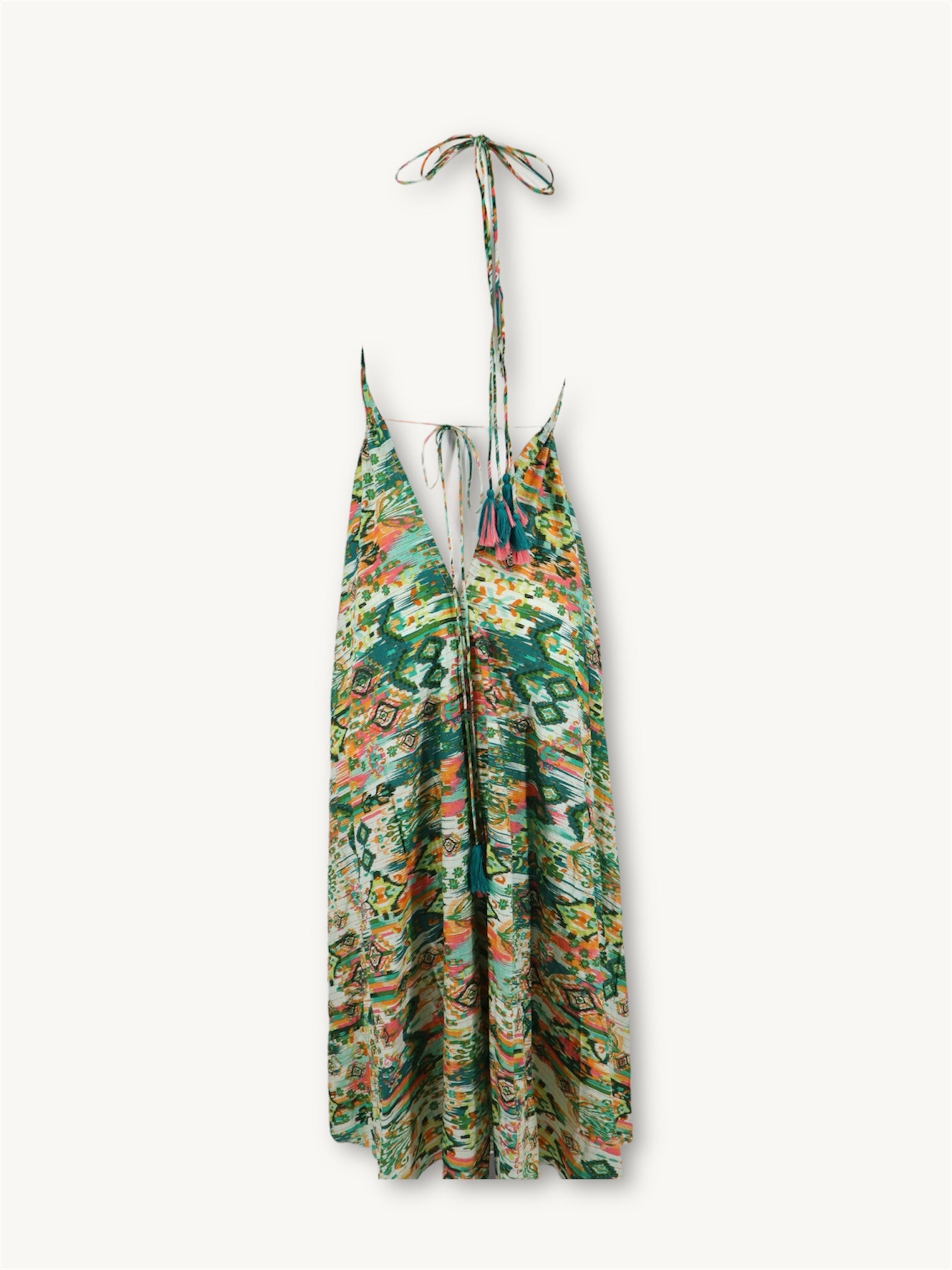 Cotton Open Back Dress in Multi-Green Flower
