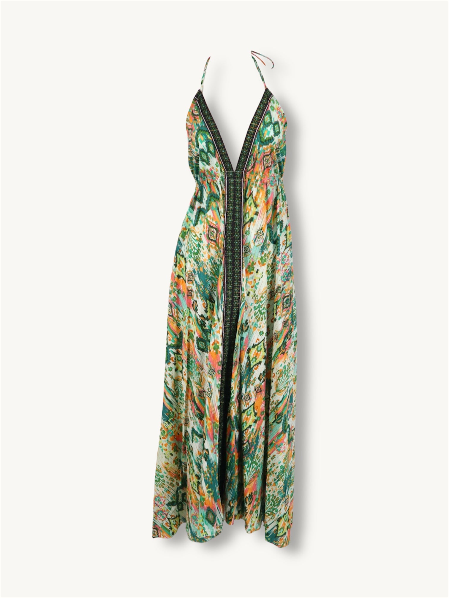 Cotton Open Back Dress in Multi-Green Flower