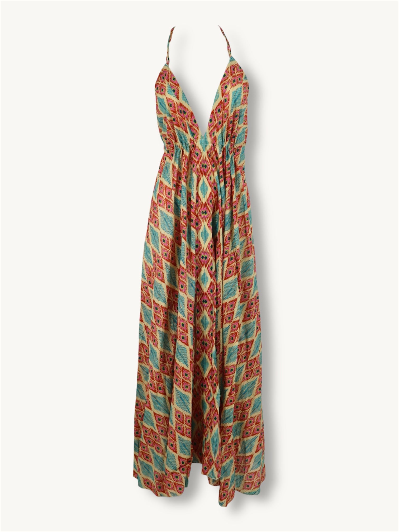 Cotton Open Back Dress in Pink Diamonds