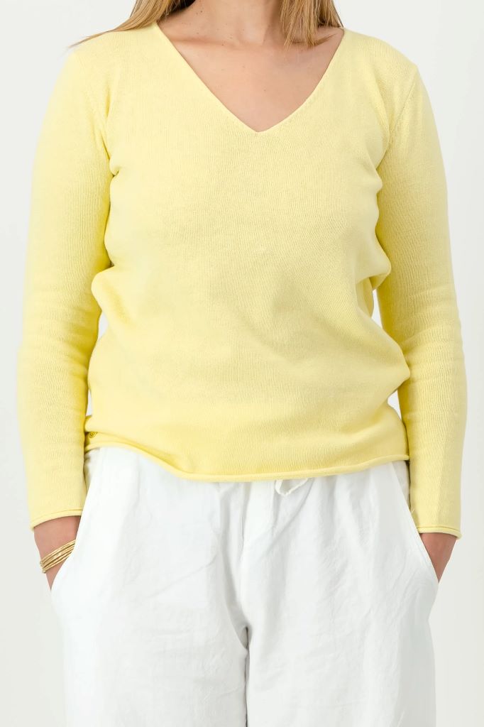 Justine Cotton V-Neck Knit in Pineapple