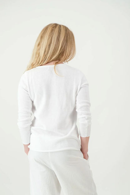 Justine Cotton V-Neck Knit in White