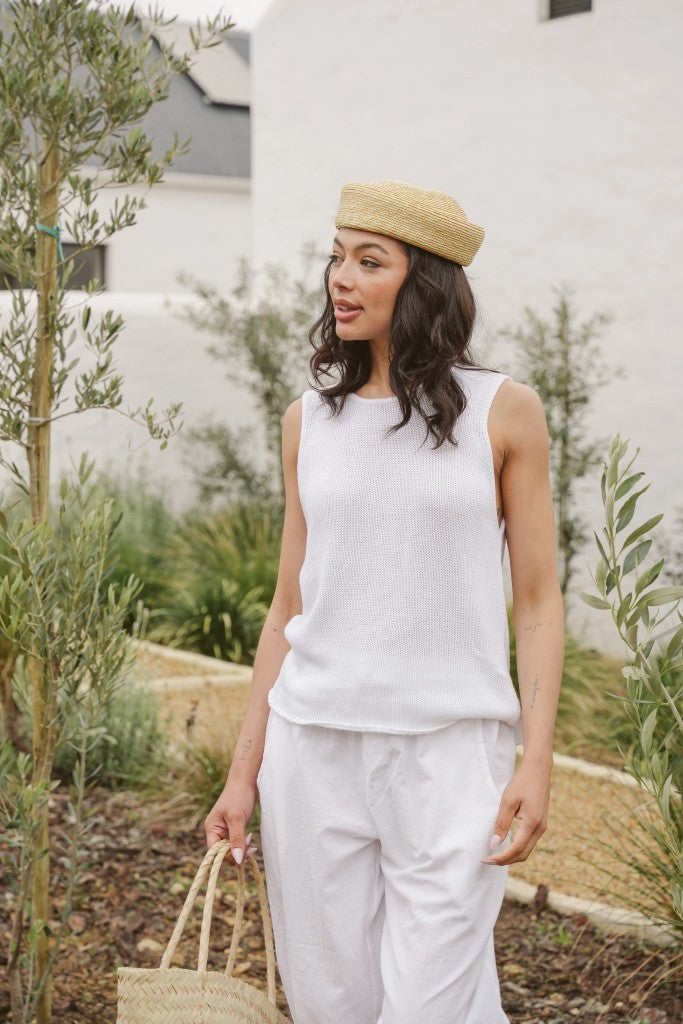 Allison Cotton Round Neck Vest in White