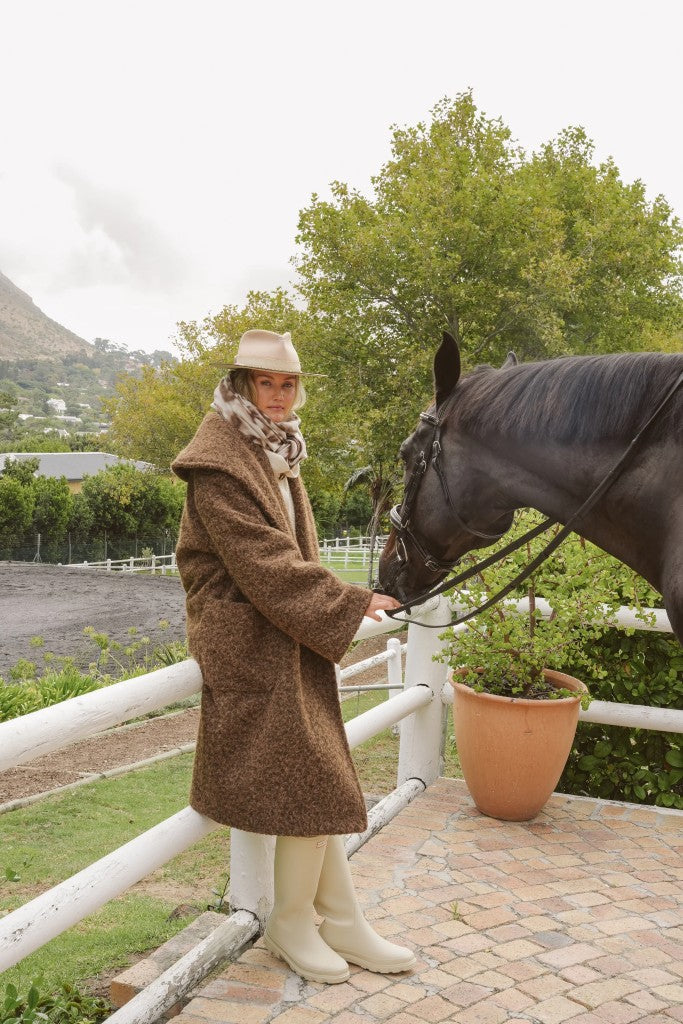 Beatrice Pony Hair Oversized Coat in Coppery Brown