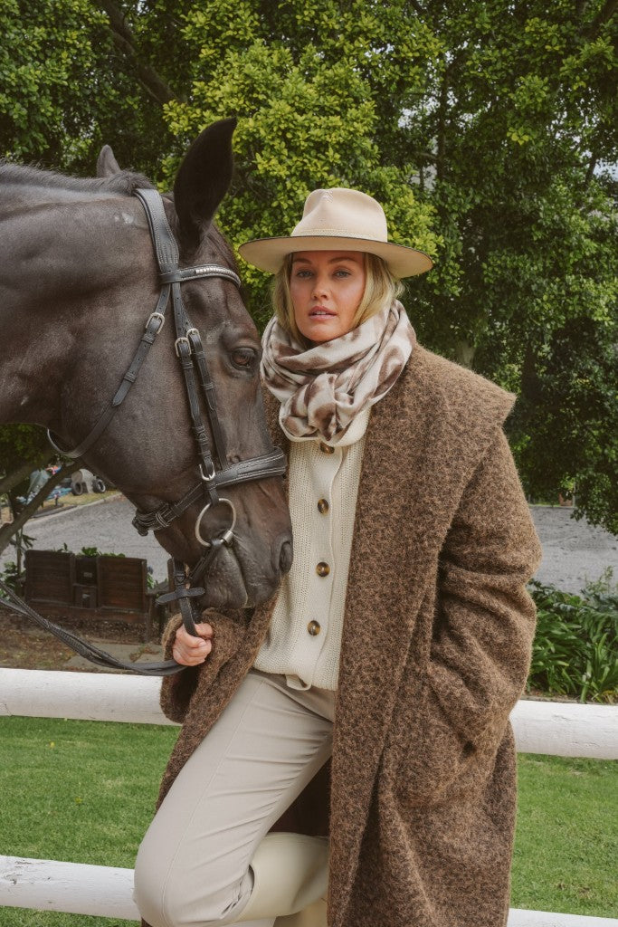 Beatrice Pony Hair Oversized Coat in Coppery Brown