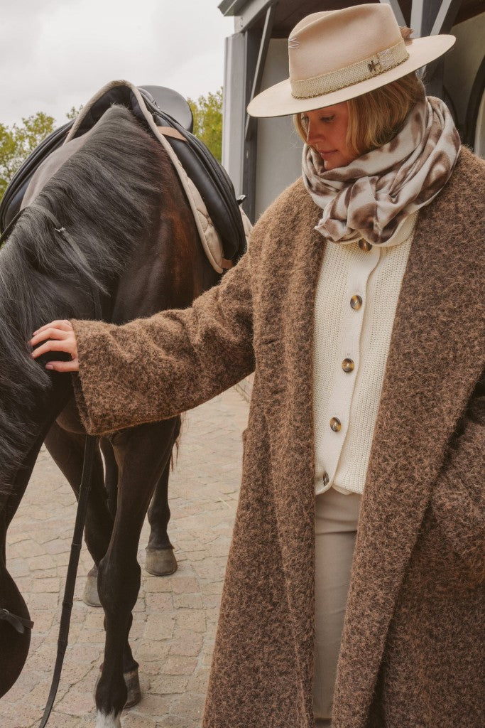 Beatrice Pony Hair Oversized Coat in Coppery Brown