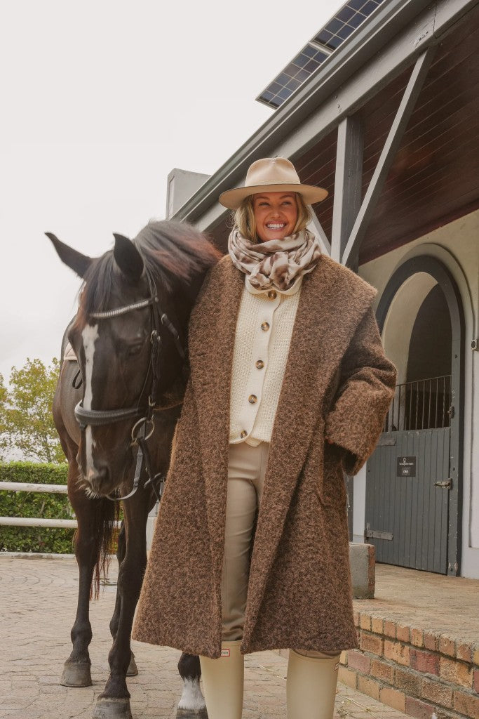 Beatrice Pony Hair Oversized Coat in Coppery Brown