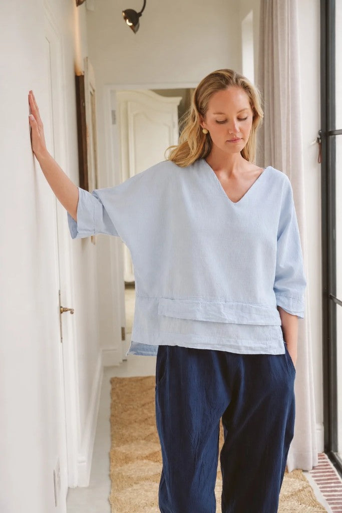 Bee Cotton Tiered Top in Sky