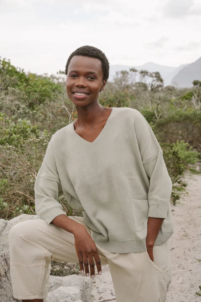 Bobby Cotton Boxy Knit in Moss