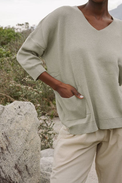 Bobby Cotton Boxy Knit in Moss