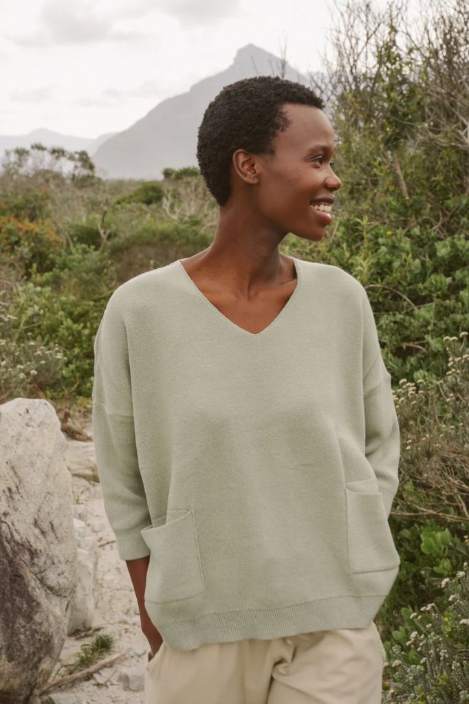 Bobby Cotton Boxy Knit in Moss