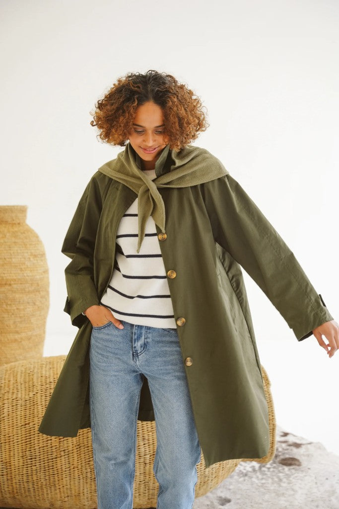 Carla Cotton Twill Coat in Olive