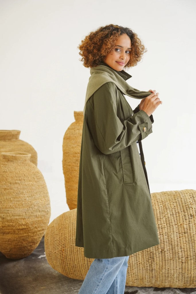 Carla Cotton Twill Coat in Olive