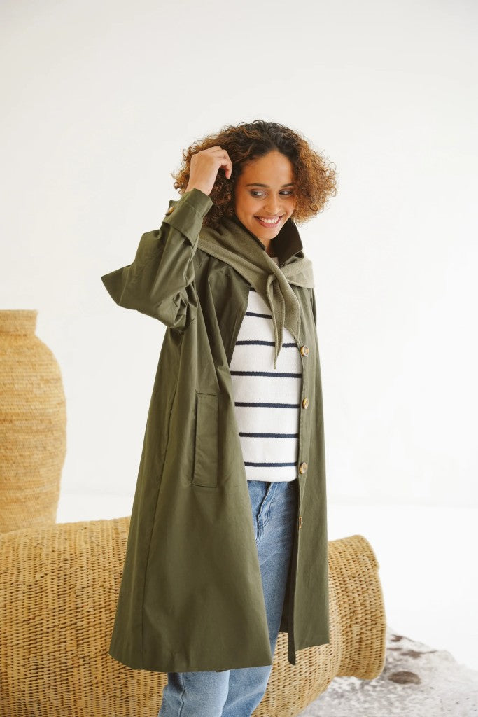 Carla Cotton Twill Coat in Olive
