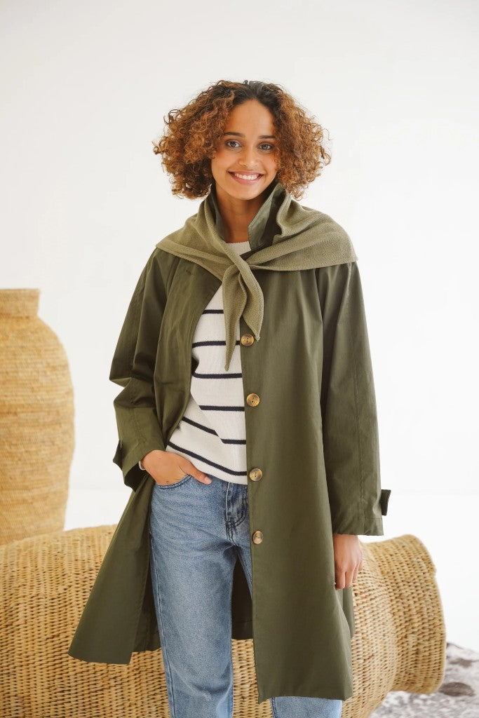 Carla Cotton Twill Coat in Olive