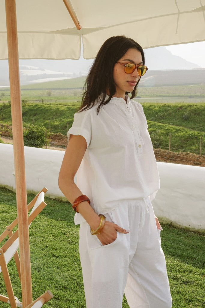 Coralie Cotton Frilly Blouse in White