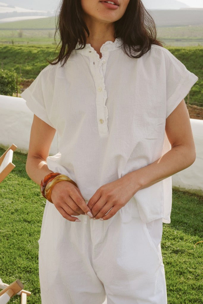 Coralie Cotton Frilly Blouse in White