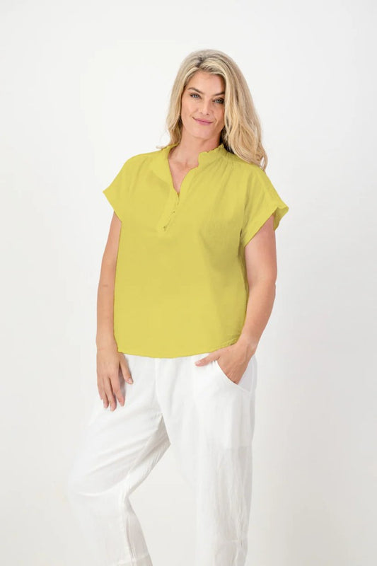 Coralie Cotton Frilly Top in Chartreuse