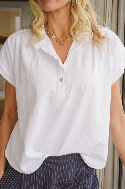 Coralie Cotton Frilly Top in White