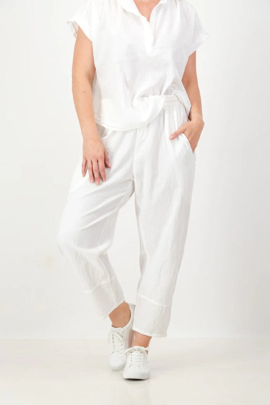 Cove Cotton Barrel Pant in White